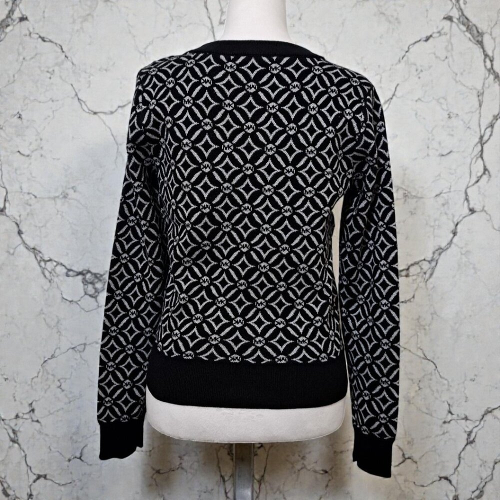 Michael Kors Size Medium (10-12) Black and Grey Logo Jacquard Sweater NW - Picture 12 of 13